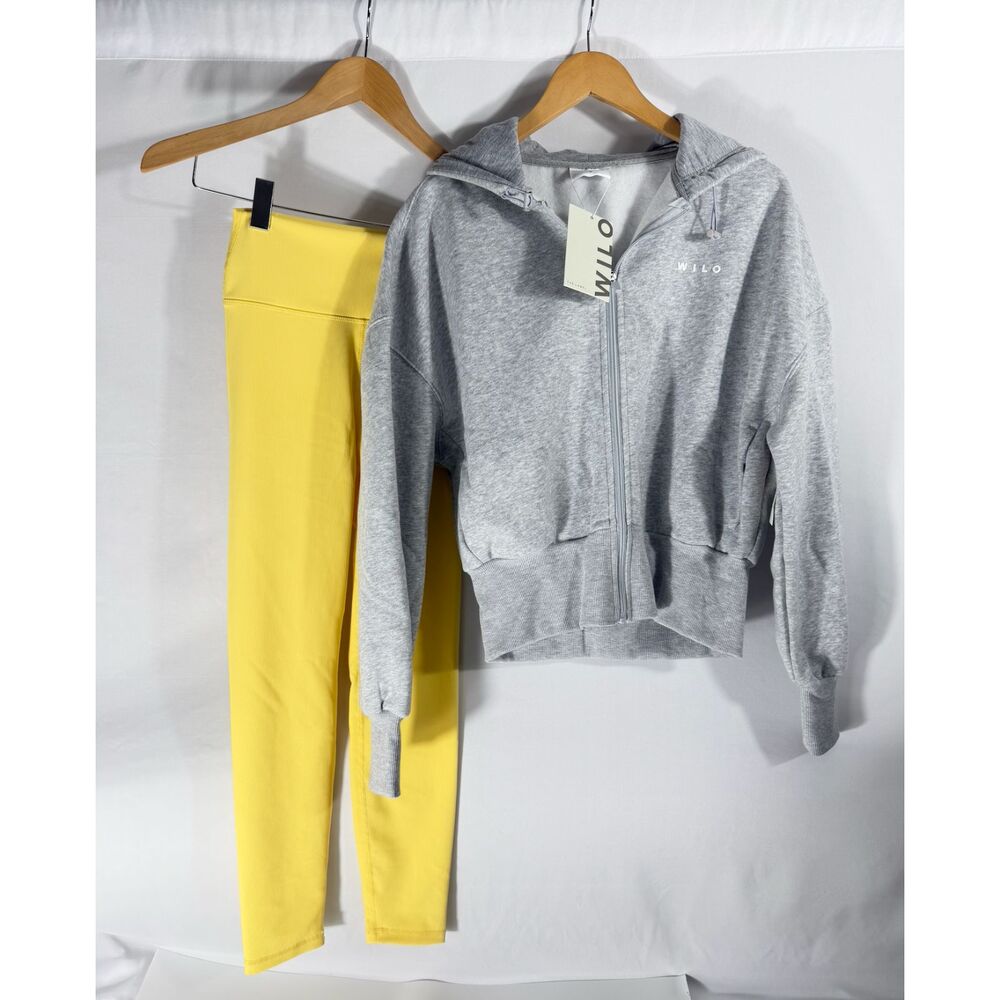 Wilo The Label Hoodie & Leggings Set Small Gray Yellow NWT 2 Piece Activewear